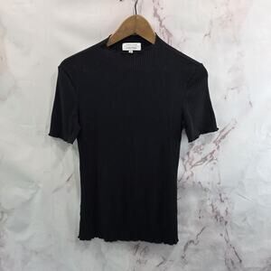 & Other Stories T Shirt Womens Small 4 Black Ribbed Lettuce Hem Tiny Tee